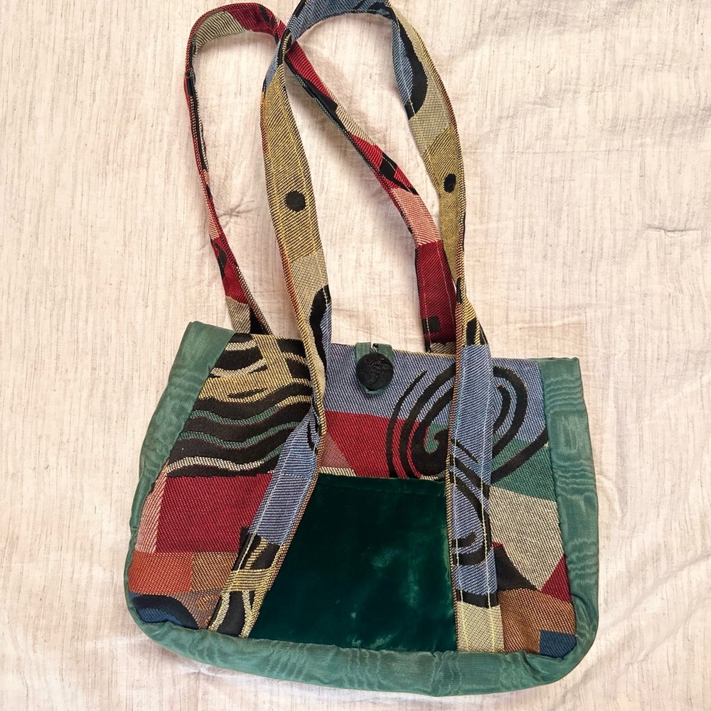 Vintage Patchwork Tapestry & Velvet Shoulder Bag